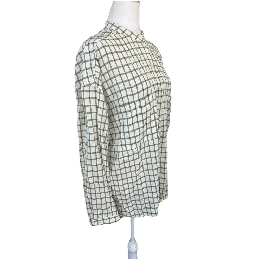 Max Studio Green/White Plalid Button Front Blouse… - image 3